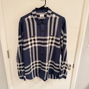 Burberry button up long sleeve shirt mens size XL navy/black/white